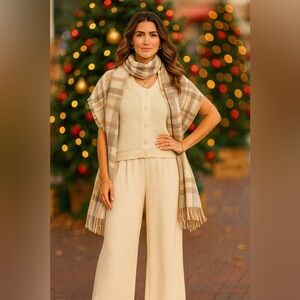 Rachel Zoe Cream Knit Vest + Pleated Wide‑Leg Pants • Size S • NWT